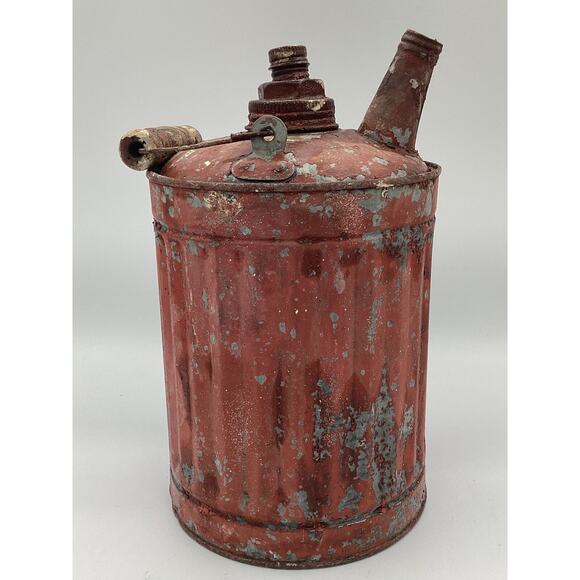 Vintage Metal Oil/Gas Can W/ Wooden Handle And Spout - Picture 1 of 5